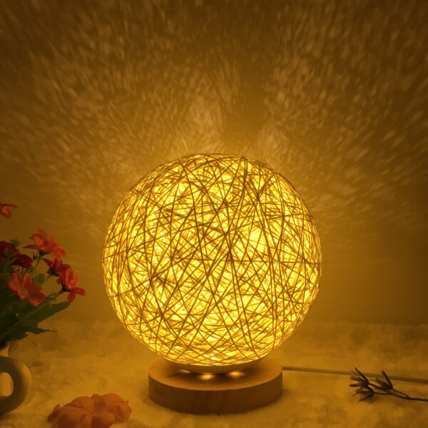 Amazon Hot Selling Creative Linen Table Lamp Novel and Unique LED Intelligent USB7 Color RGB16 Color Remote Control Rattan Ball Lamp - Image 7