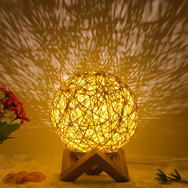 Amazon Hot Selling Creative Linen Table Lamp Novel and Unique LED Intelligent USB7 Color RGB16 Color Remote Control Rattan Ball Lamp - Image 8